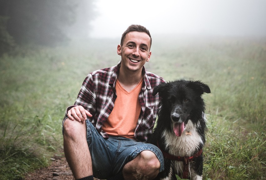 John hiking with his dog, Rocket